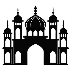 Islamic mosque entrance silhouette with domes and minarets building architecture