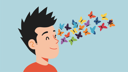 Joyful Boy Surrounded by Colorful Butterflies