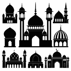 Mosque silhouettes domes minarets Islamic architecture collection building