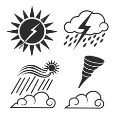 Weather icons sun rain storm tornado clouds vector