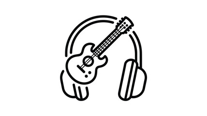 Fototapeta premium Stylized black and white icon of a guitar and headphones symbolizing music