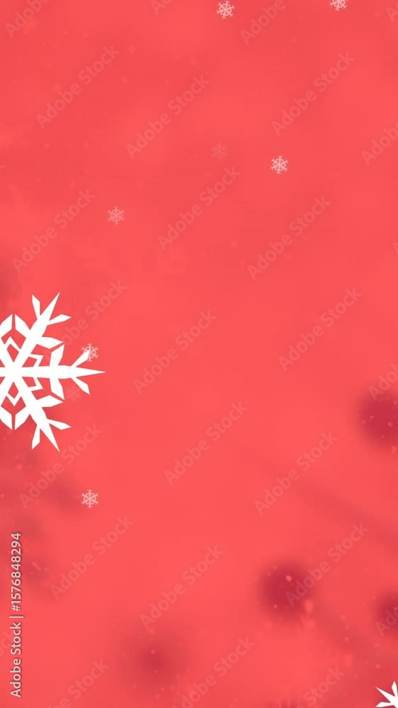 Poster animation of snow falling over christmas pattern on red background