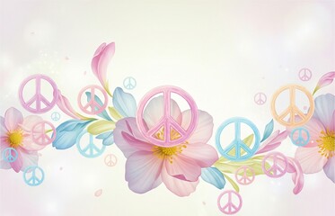 Pastel petal and peace symbol composition arranged on soft background, floral harmony theme designed for International Day of Peace promotion and awareness