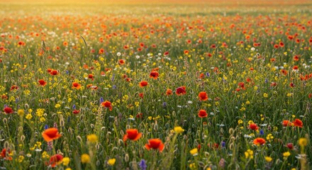 Vibrant Wildflower Meadow at Sunset