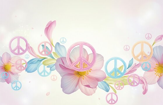 Pastel petal and peace symbol composition arranged on soft background, floral harmony theme designed for International Day of Peace promotion and awareness