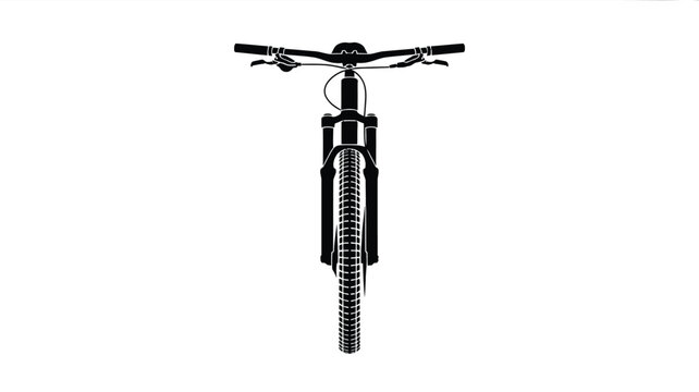 Front view silhouette of a mountain bike with knobby tire and handlebars