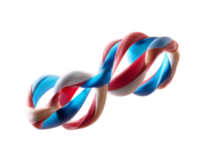 Twisted ribbon with red, blue, and beige