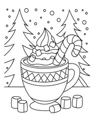 Happy Christmas coloring pages, coloring book, black and white, line art, Vector illustration, Christmas printable Coloring Page, winter, holiday, Christmas Art