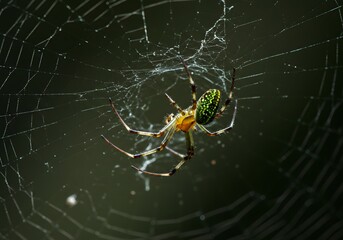Spider crawling through a spiderweb