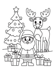 Happy Christmas coloring pages, coloring book, black and white, line art, Vector illustration, Christmas printable Coloring Page, winter, holiday, Christmas Art