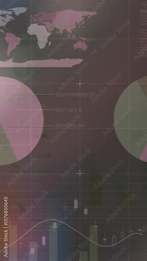 Poster animation of financial data processing over grey background