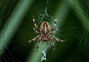 Spider crawling through a spiderweb