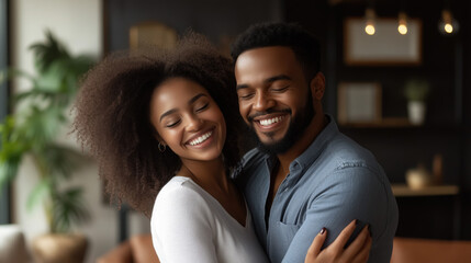 Fototapeta premium a couple dancing and laughing in their living room