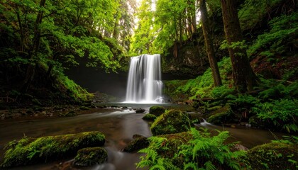 Lush waterfall cascading into a tranquil pool (2)
