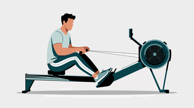 Vector with carton style illustration excercise and doing sport of rowing machine