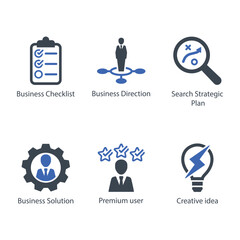 Business Checklist, Direction, Search Strategic Plan, Solution, Premium user, Creative idea, icon