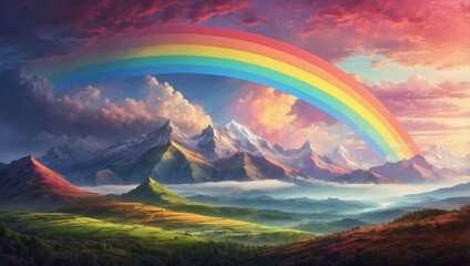 Sunrise Lights Mountain with Vibrant Rainbow