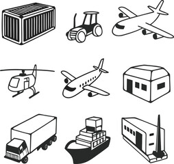 Logistics Icons Transportation Delivery and Cargo Vector Graphics isolated on transparent background
