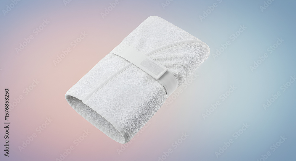 Poster a white folded bathrobe on a gradient background against a subtle and balanced backdrop