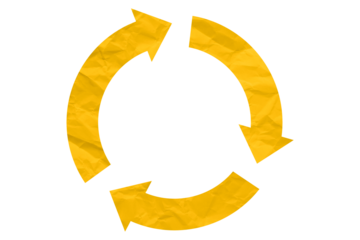 Yellow recycle symbol paper isolated on transparent background