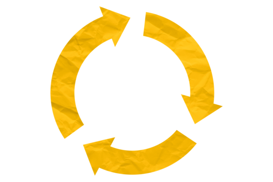 Yellow recycle symbol paper isolated on transparent background