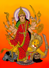 hand drawn digital art of goddess durga