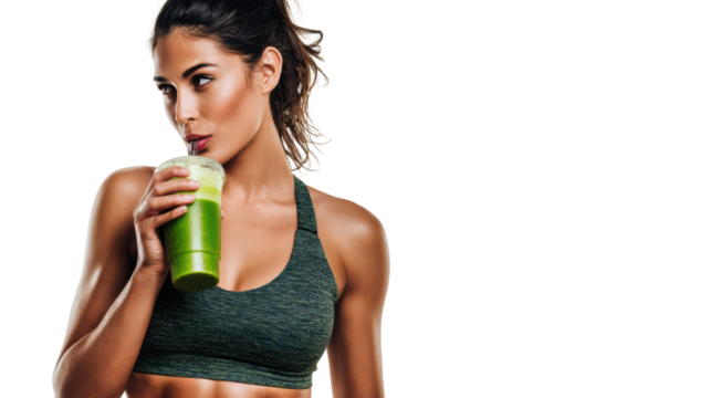 Fit woman enjoying a green smoothie, healthy lifestyle, fitness, nutrition.