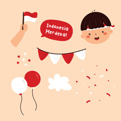 Indonesia Independence Day Cute Vector Illustration Set