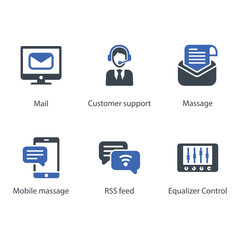 Mail, Customer support, Massage, Mobile massage, RSS feed, Equalizer Control, icon