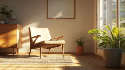 comfortable chair by the window, illuminated by daylight, creating an atmosphere of comfort