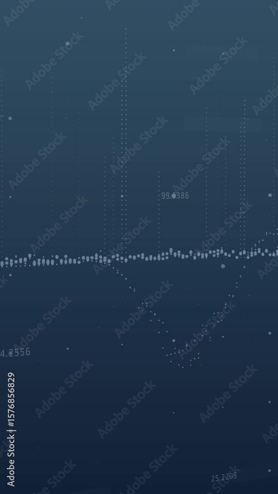 Poster animation of dots forming graphs with changing numbers against blue background