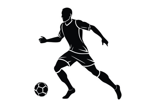 Soccer Player Silhouette Vector Flat Design Illustration for Sports and Football