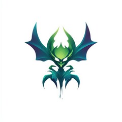 Unique fantasy emblem featuring aquatic and mythical elements crafted with vibrant green and blue hues Generative AI
