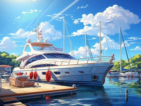 Wonderful Pier with yachts, Many beautiful yachts with masts in the marina, Vacation, travel