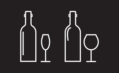 Set of wine bottle with wine glasses vector icons.ine bottle with wine glasses. Alcohol. Bottle and glasses icon set