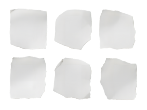 torn blank pages with uneven texture edges. set of ripped white paper sheets png isolated on transparent background. document or newspaper mockup