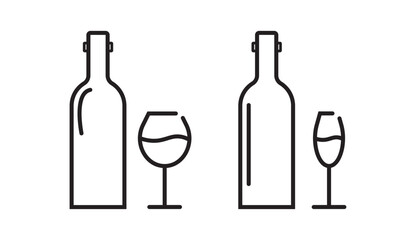 Set of wine bottle with wine glasses vector icons.ine bottle with wine glasses. Alcohol. Bottle and glasses icon set