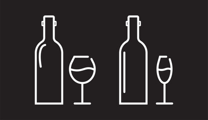 Set of wine bottle with wine glasses vector icons.ine bottle with wine glasses. Alcohol. Bottle and glasses icon set