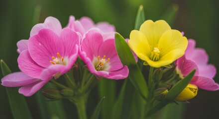 Obraz premium Pink and Yellow Flowers Close Up