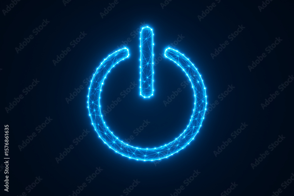 Poster blue digital power icon created with glowing wireframe mesh symbolizing technology startup, digital 