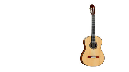 Naklejka premium Acoustic guitar, wooden body, isolated on a white background, perfect for music themes and artistic designs.