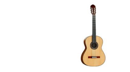 Acoustic guitar, wooden body, isolated on a white background, perfect for music themes and artistic designs.