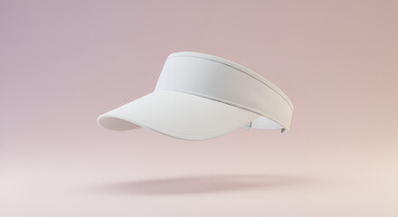 Minimalist design of a floating white visor on a soft gradient background for aesthetics