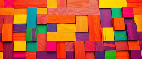 Vibrant wooden blocks forming abstract colorful patterns ,  colorful,  colorful design