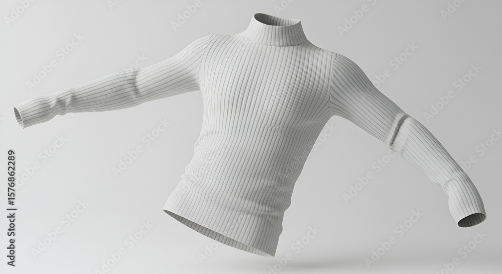 Poster minimalist render of a white turtleneck sweater exhibiting detailed texture and form