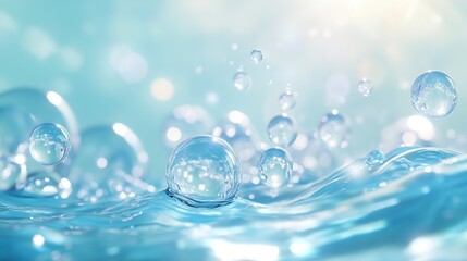 Fresh Water Bubbles on Blue Wave &ndash; Natural Textures Visual for Wellness & Beauty Projects