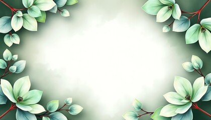 Elegant watercolor eucalyptus frame, soft greens & greys, perfect for invitations, foliage, subtle