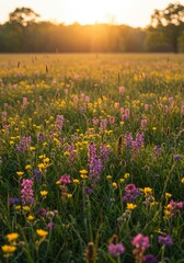 Vibrant Wildflower Meadow at Sunrise