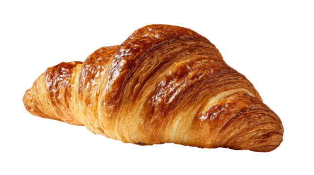 Deliciously flaky croissant, isolated on a white background.