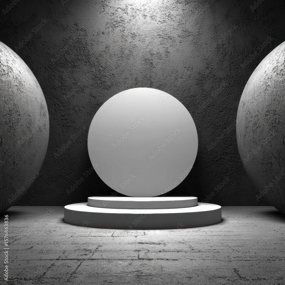 Poster showcase stage with minimalist design: an enigmatic, minimalist display features a pristine white ci